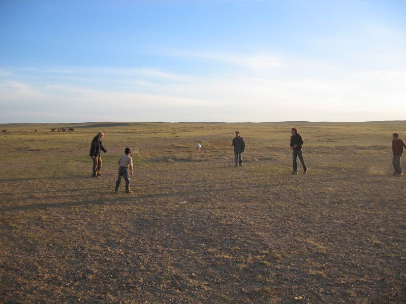 Playing soccer