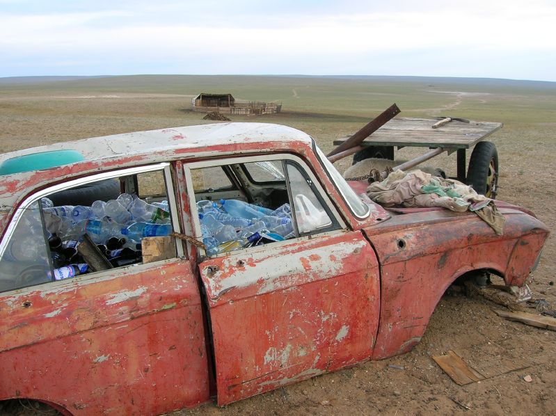Car filled with pet bottles