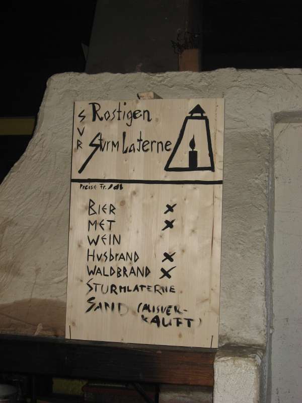 The menu of the Tavern to the rusty Storm Lantern