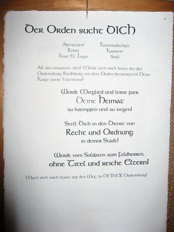 Advertisment for the Order of Riedhburg