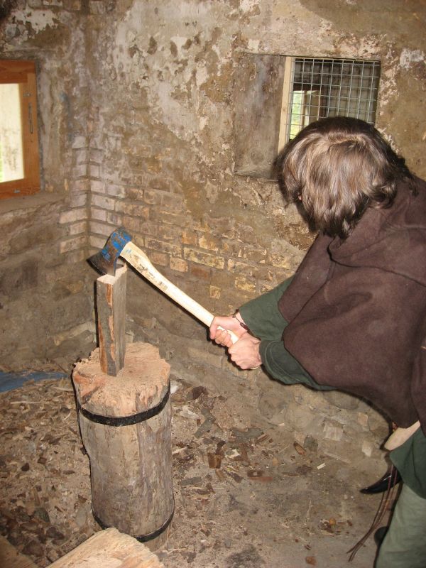 Gustav Kellermeister chipping wood